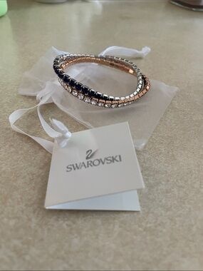Swarovski Rose Gold, Black & Clear Triple-Row Crystal Bracelet